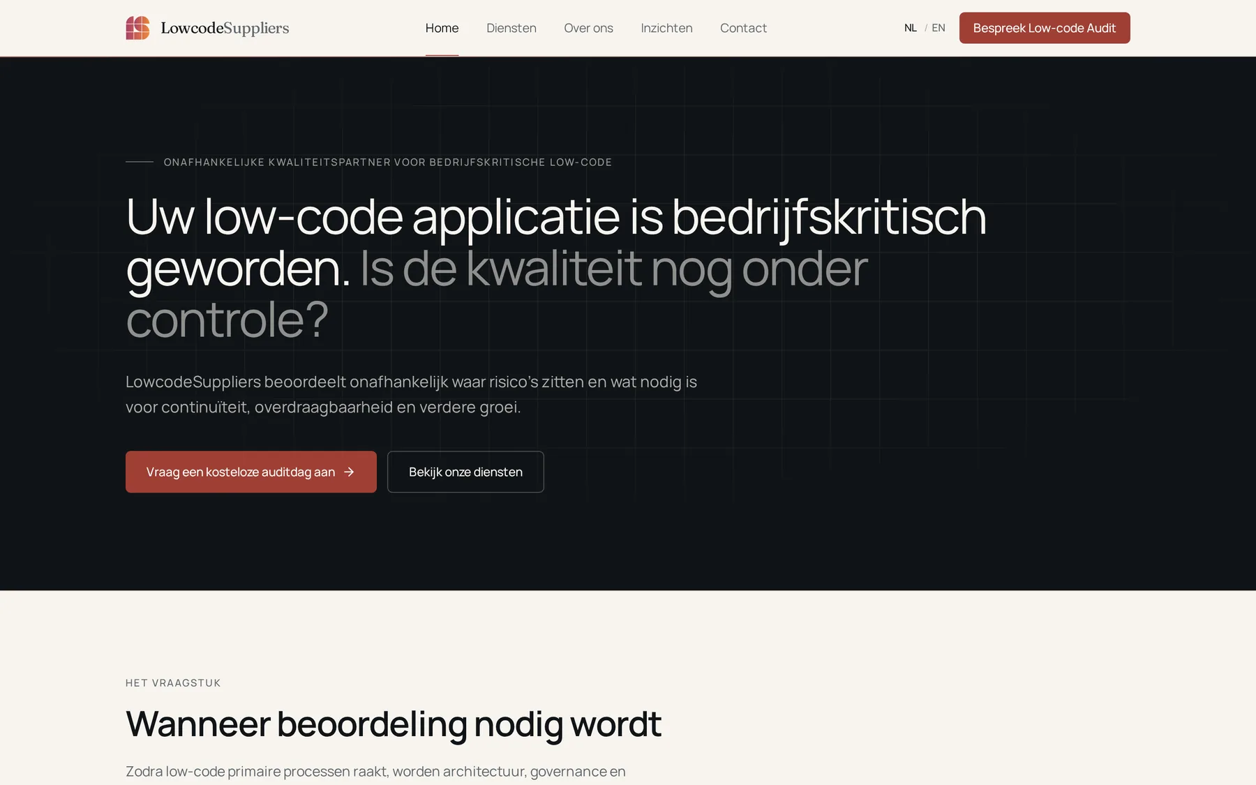 Websiteweergave van LowcodeSuppliers