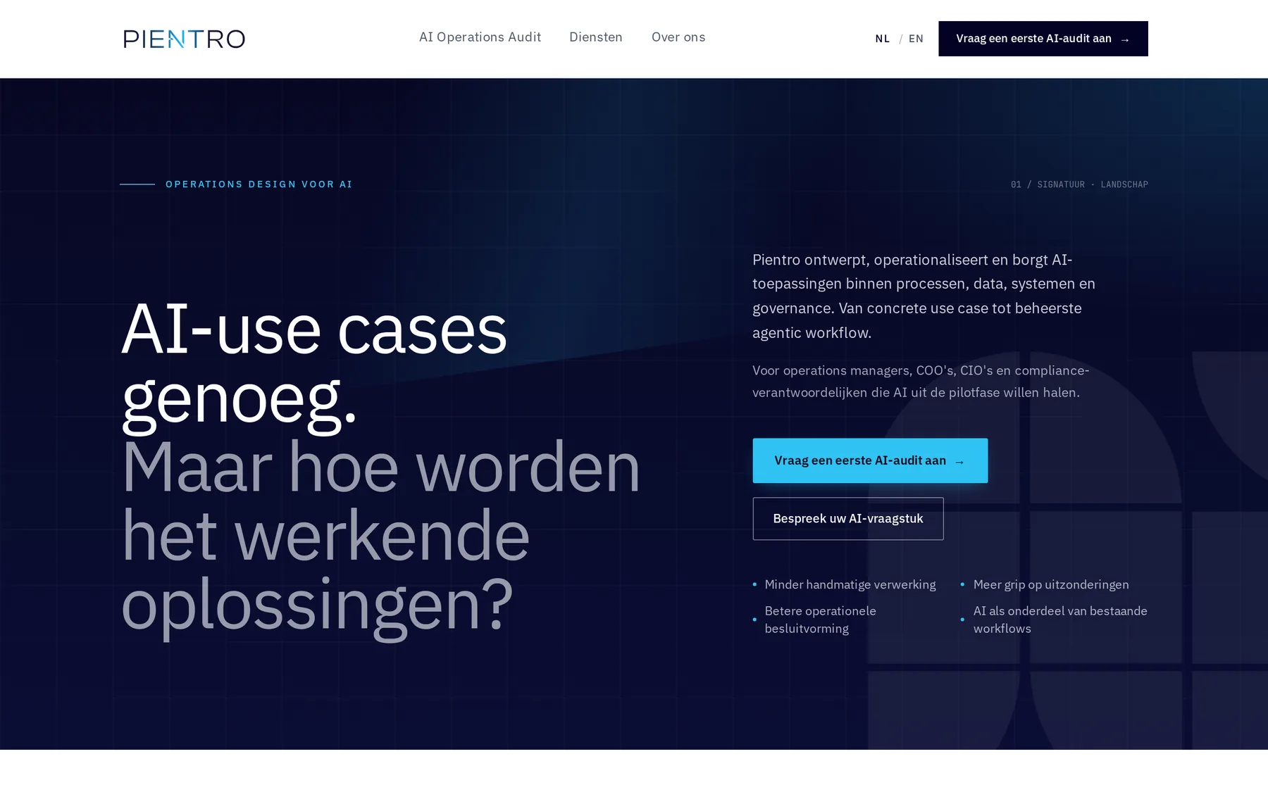 Websiteweergave van Pientro